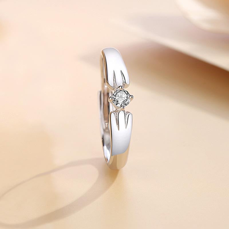 Verstellbarer Katzenring – 925er Silber mit Ohren und Pfotendetail