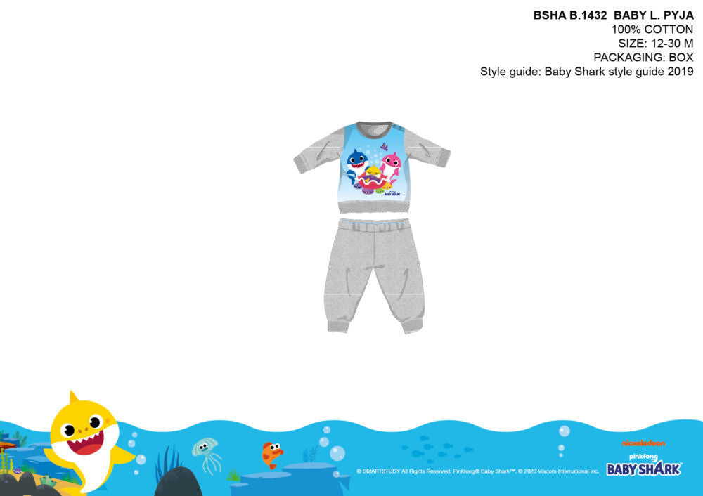 Baby Shark Baby-Pyjama aus Baumwolljersey – Grau