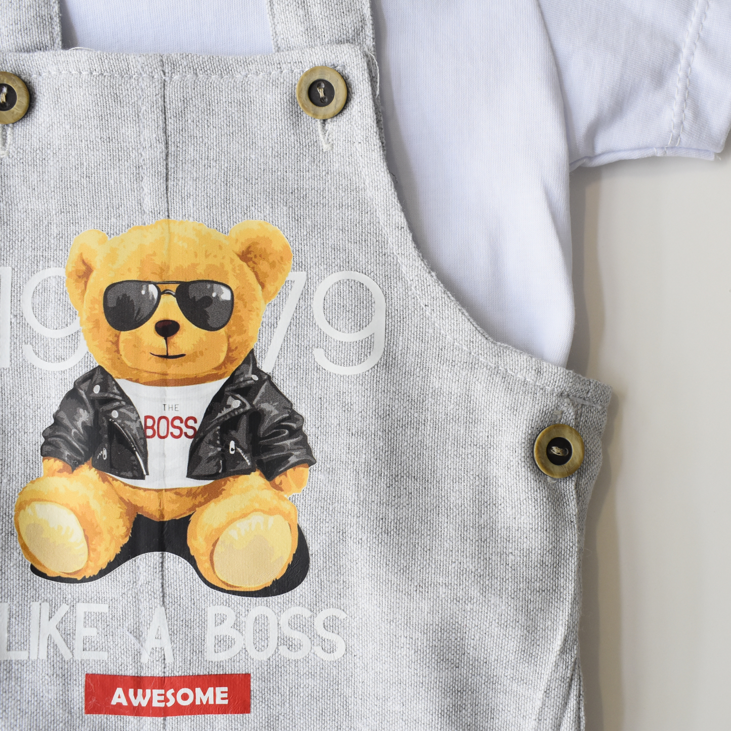 Baby-Overall „Like a Boss“ – Zweiteiliges Set mit Bärenmotiv