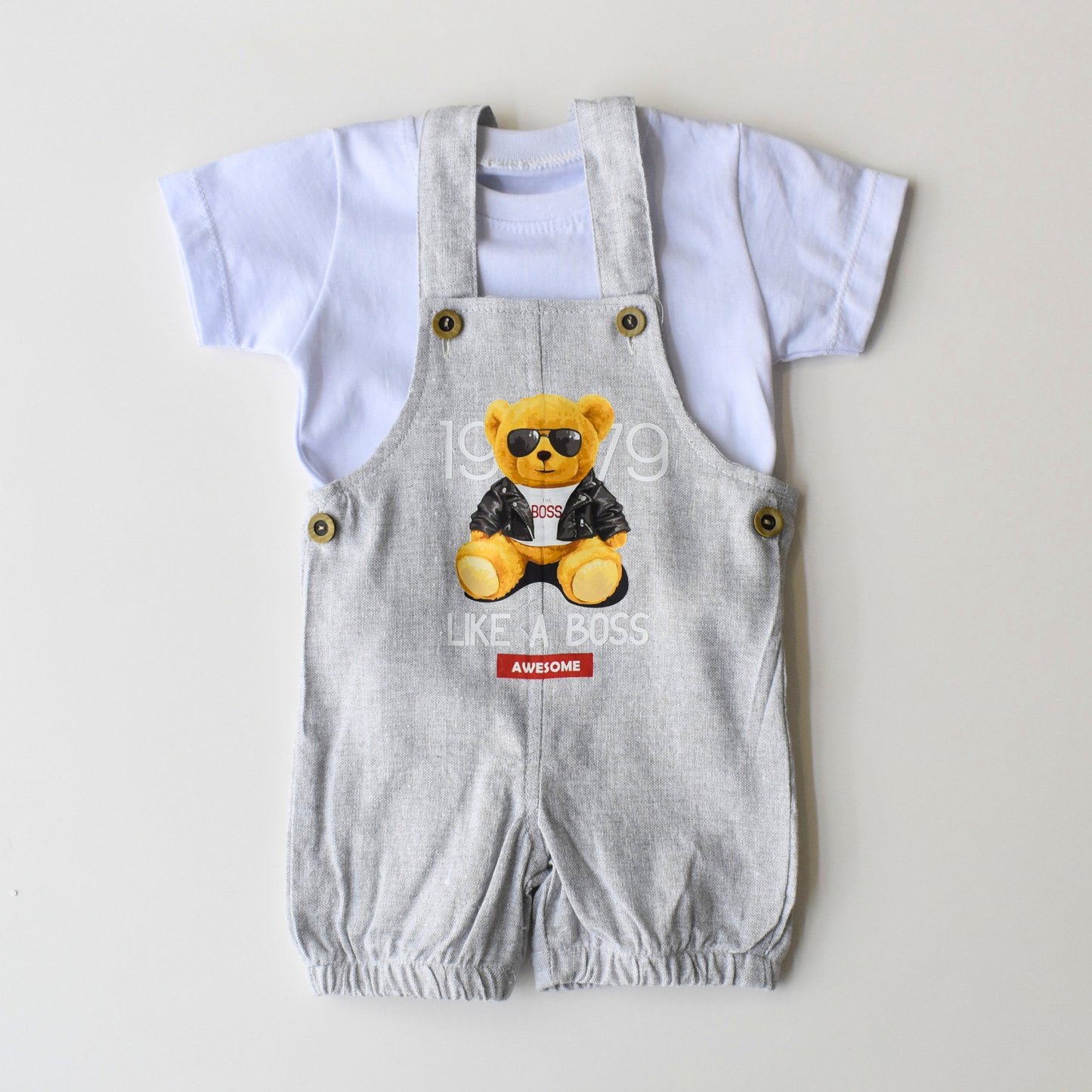 Baby-Overall „Like a Boss“ – Zweiteiliges Set mit Bärenmotiv