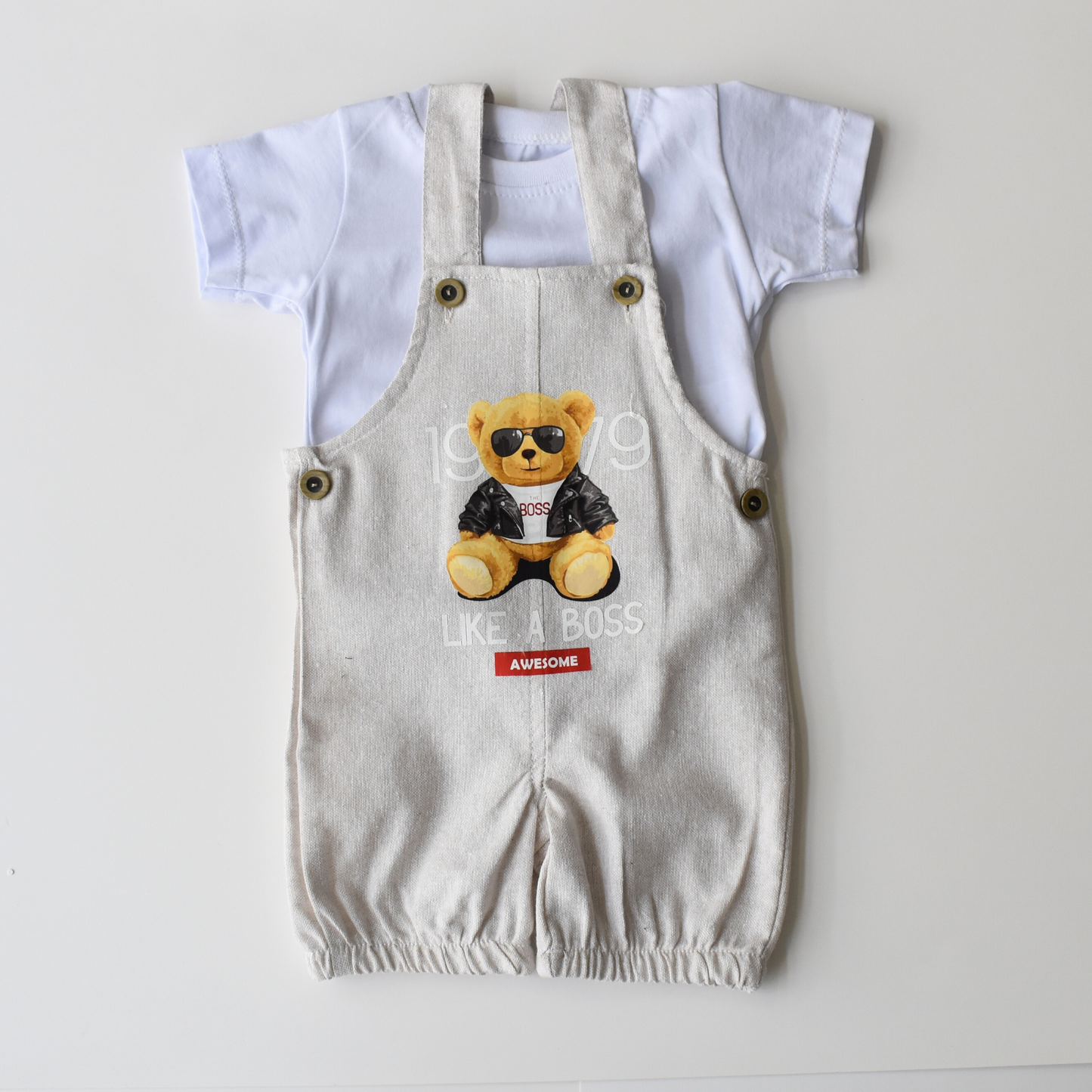 Baby-Overall „Like a Boss“ – Zweiteiliges Set mit Bärenmotiv