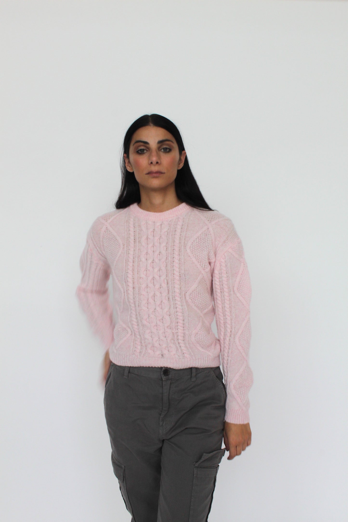 Merinowoll-Pullover mit Zopfmuster und Schleifendetail – Himmelblau-3