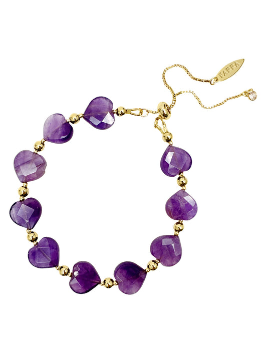 Verstellbares Amethyst-Armband mit Herzanhängern