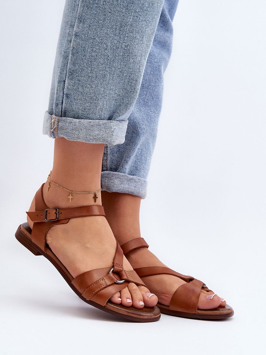 Damen-Sandalen aus Leder – Modell mit flachem Absatz
