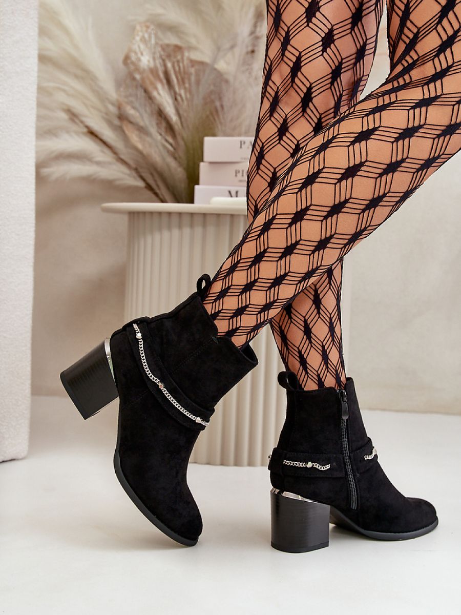 Damen-Stiefeletten aus Kunst-Wildleder mit Blockabsatz und Kette