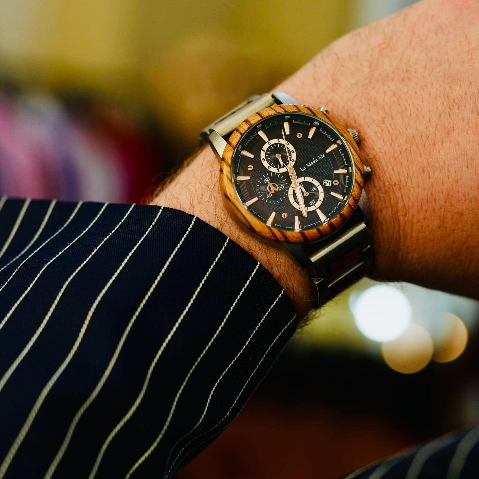 Timberline Blue – Elegante Zebranoholz-Uhr mit Chronograph-1