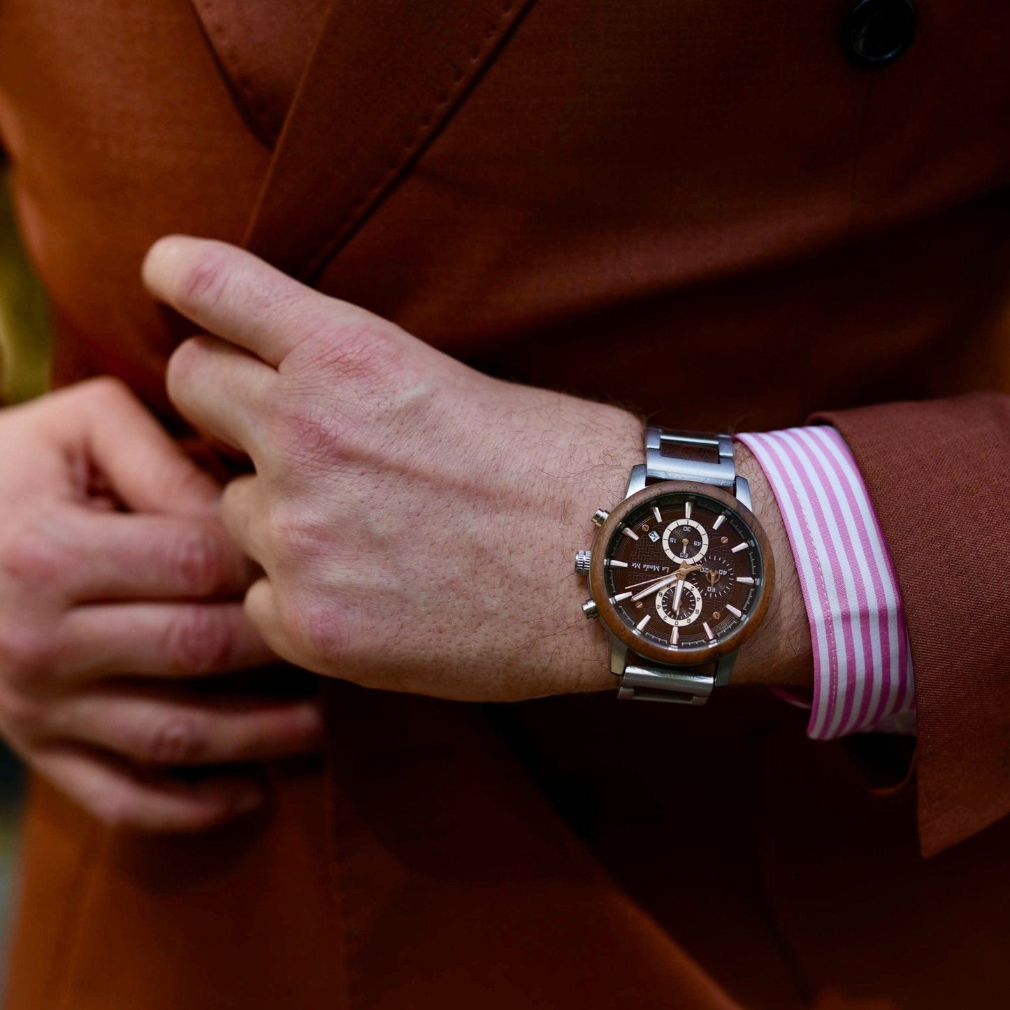 Timberline Brown – Chronograph-Uhr aus Zebranoholz & Edelstahl-1