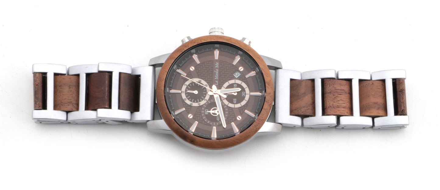 Timberline Brown – Chronograph-Uhr aus Zebranoholz & Edelstahl-4