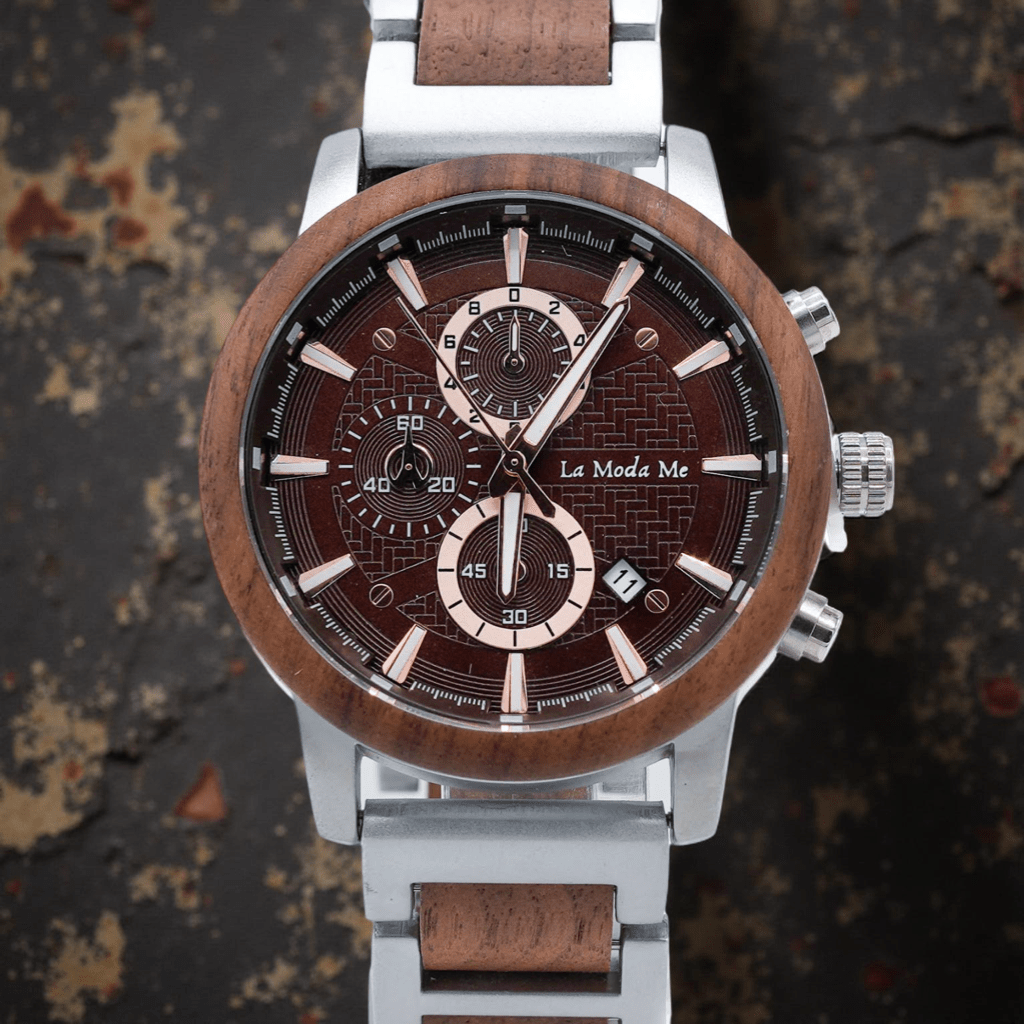 Timberline Brown – Chronograph-Uhr aus Zebranoholz & Edelstahl-0